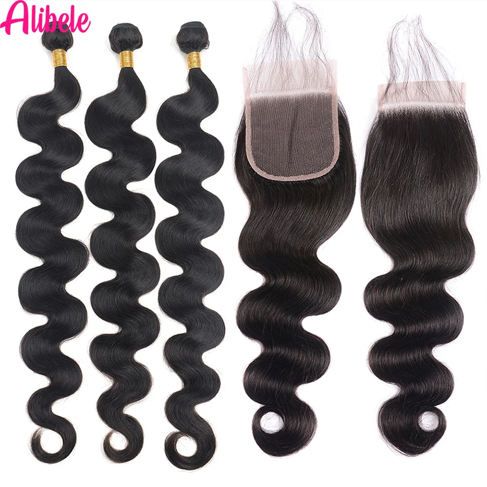 Human Hair Bundles Alibele 6x6 5x5 HD Lace Closure With Bundles Malaysia Body Wave Bundles With Closure Remy Hair Weave 4x4 LaceClosure