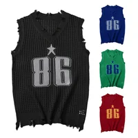 Men's Vest Summer Fashion Knitted Letter Pattern Mesh Sleeveless Vest Casual Breathable Knit Soft Vest Top Men US Size