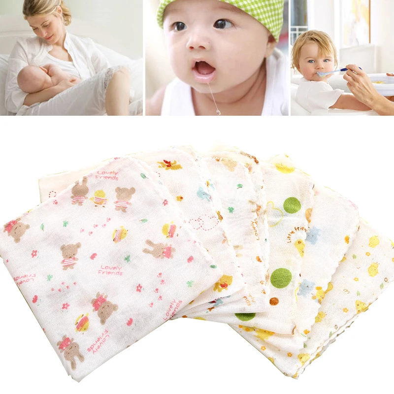 1PCS Baby Saliva Towel Cartoon Print Nursing Towel Baby Boys Feeding Pure Knitted Cotton Handkerchief For Newborn