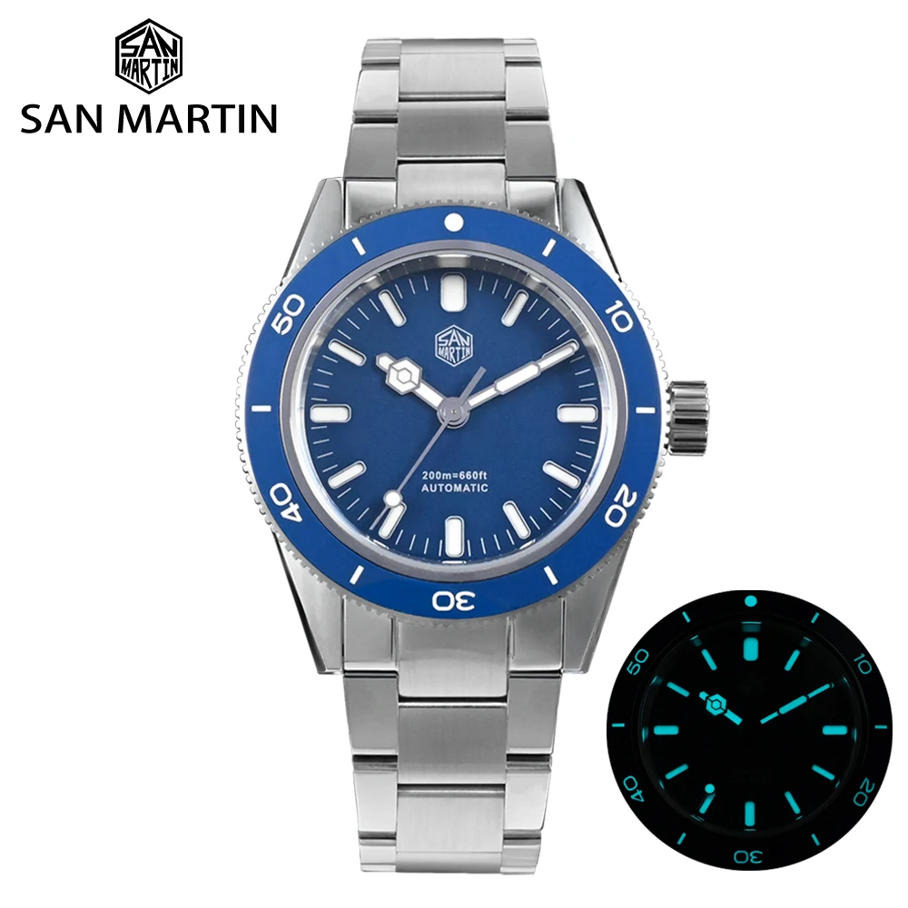 San Martin New 39.5mm Diving Watch YN55 Watch For Men Luxury Sports Automatic Mechanical Sandwich Dial BGW-9 20 ATM Full Lum