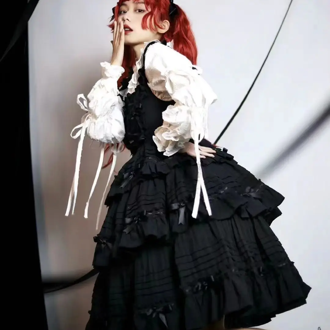 Lolita Dress Lolita Suspender Dress Lolita Cosplay Costumes Suspender Dress Summer Japanese Lolita JSK Dress Sweet Lolita Straped Dresses Female Girls TALI Contrast Bow JSK Women Lace Loli Kawaii Dress