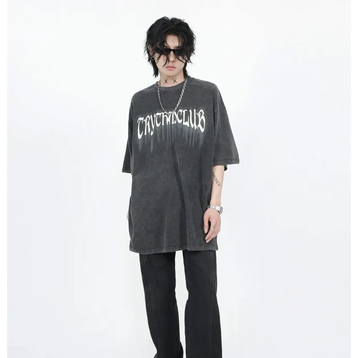 

Fashionable American niche Gothic print graphic T shirt summer y2k street Simplicity loose men and women retro oversized T shirt
