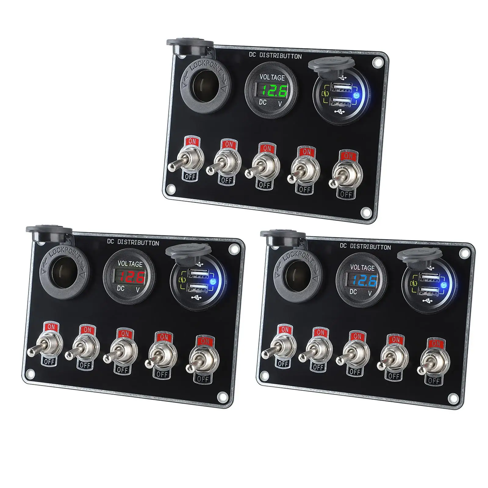 다기능 로커 토글 스위치 패널, 12 조합 스위치 패널, USB 12V, 24V 회로 제어, 방수 RV UTV SUV, 5 갱