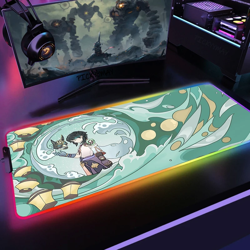 Genshin Impact XIAO RGB Mousepad Large Gaming Mousepads Luminous Mouse