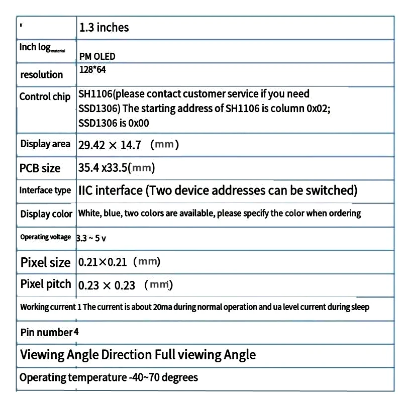 5 Stück/Los 4,3-Zoll-oled-Anzeigemodul 1,3 lcd oled-Anzeige modul 4-polige iic-Schnitts telle sh1106 – Detail 9