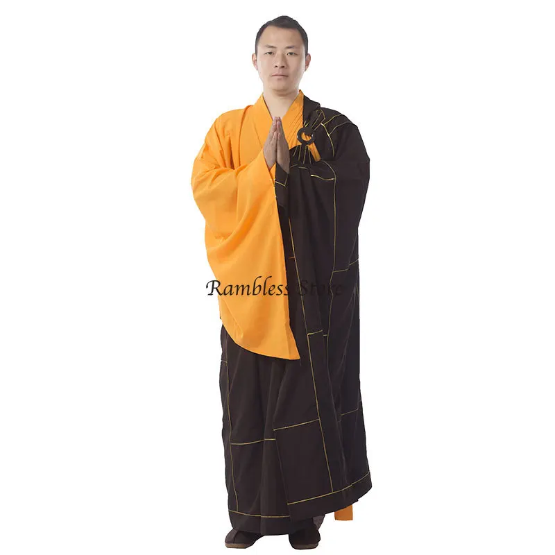 Red Coffee Chinese Traditional Monk Robes for Adults Buddhist Abbot Clothing Gown Temple Buddhism Confession Cassock
