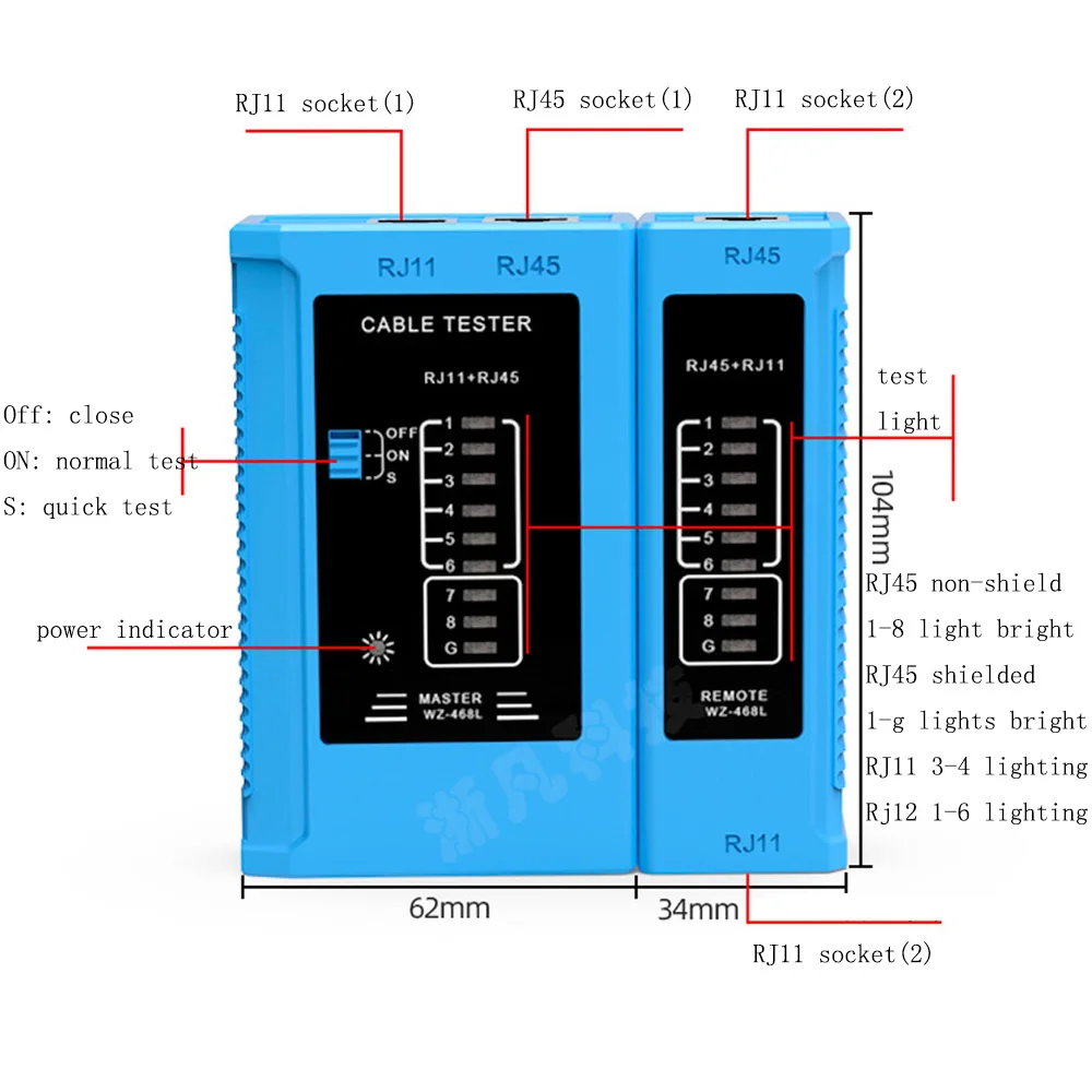 Multifunction RJ45 Ethernet Cable Lan Tester Network Cable Tester Tools RJ11 RJ12 RJ45 CAT5 CAT6 UTP Networking Tool Instrument