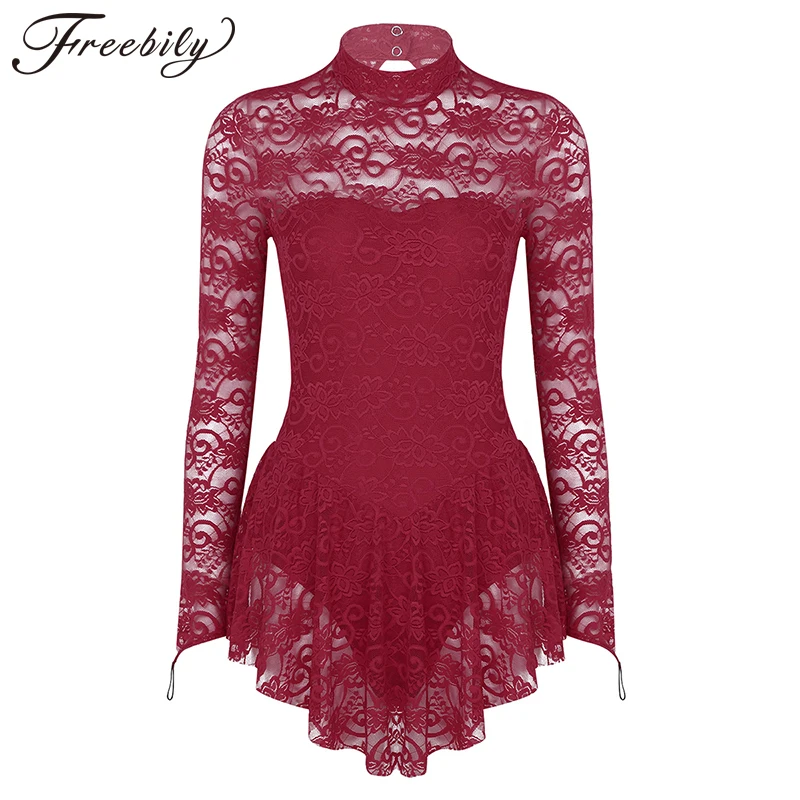 

Женское балетное платье с ложным воротником, мягкое кружевное платье с длинным рукавом для катания на коньках