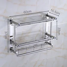  Stainless Steel 3 Layers Bathroom Shampoo Shelf Show Room Makeup Storage Kitchen Storage Organizer With Hooks Towel Rack 