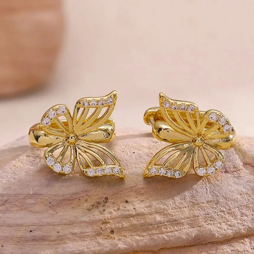 Zircon Earrings for Women Gold Color Stainless Steel