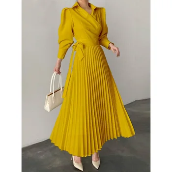 Tinaa Hot Sales Asymmetric Pleated Solid Color Lapel Shirt Dress Maxi Dresses 2024 Stylish Midi Dresses for Women 5