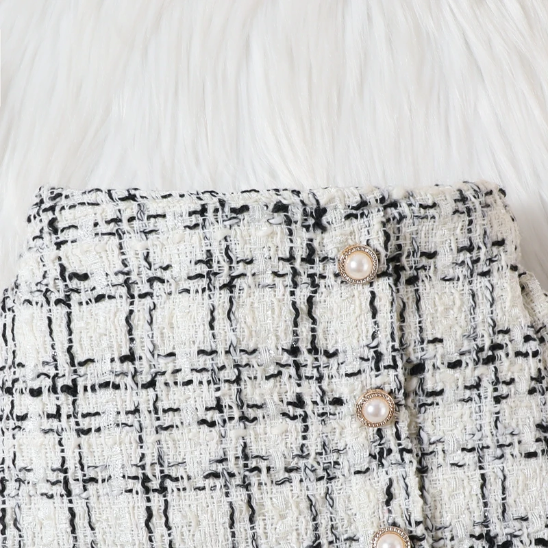 FOCUSNORM 1-6Y Herbst Kinder Mädchen Mode Kleidung Sets Langarm Rüschen Rippen Tops Plaid A-linie Röcke + Mützen Hüte – Detail 3
