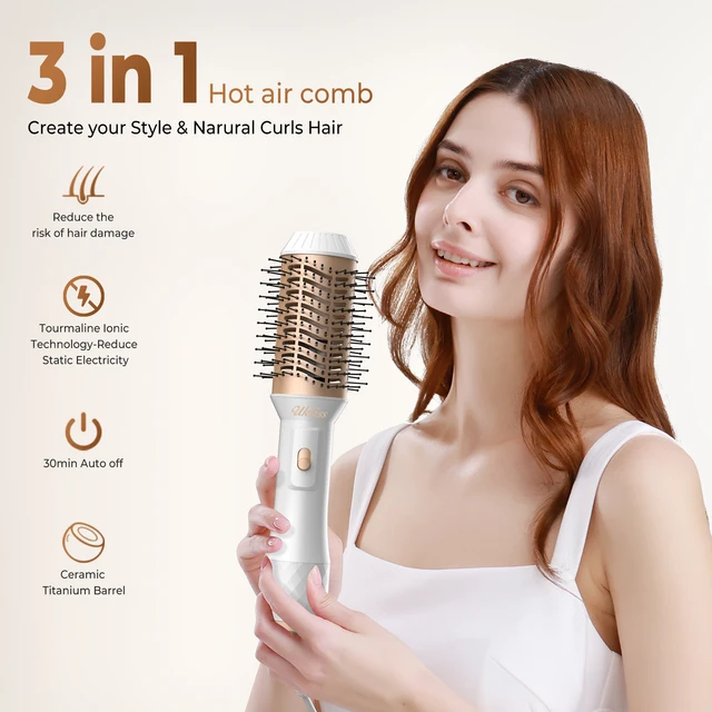 UKLISS Hair Dryer Brush Blow Dryer Brush in One, 3 in 1 Ionic Hair Dryer and Styler Volumizer with Oval Barrel, Hot Air Straight