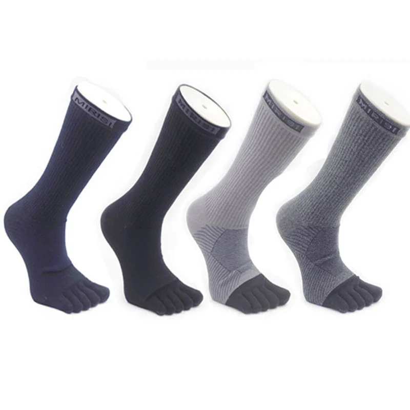 3 Pairs Long Mans Five Finger Compression Socks Combed Cotton Mesh Breathable Sport Tennis Bike Basketball Running Socks 5 Toes
