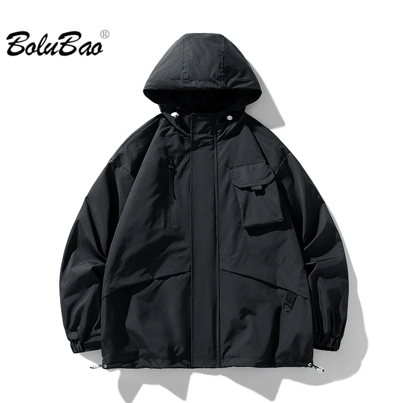 

BOLUBAO 2023 Outdoor Casual Jacket For Men Solid Color Large Pocket Hooded Coat High Quality Design Streetwear Jacket For Men
