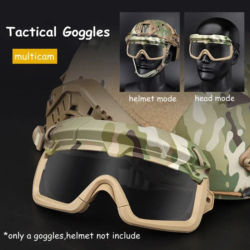Tactical Goggles Outdoor Airsoft Paintball Shooting Safety Eye Protection 2 Modes Glasses Head Wearing or Helmet Wearing