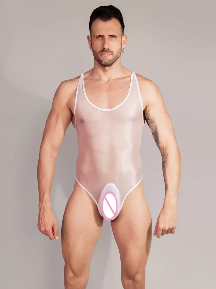 Men's Onesies Ultrathin Sheer See Through Bodysuit Oil Glossy Sexy Tight Elastic Shapping Unisex Leotard Comfortable Breathable