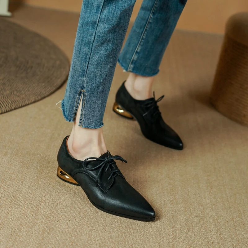 

2023 Spring/Autumn Women Shoes Genuine Leather Shoes for Women Pointed Toe Chunky Heel Women Pumps Sexy Ladies Shoes Black Shoes