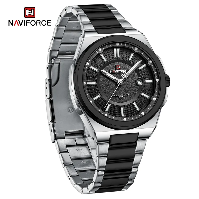Top Brand NAVIFORCE Men Quartz Watch Stainless Steel Band Casual