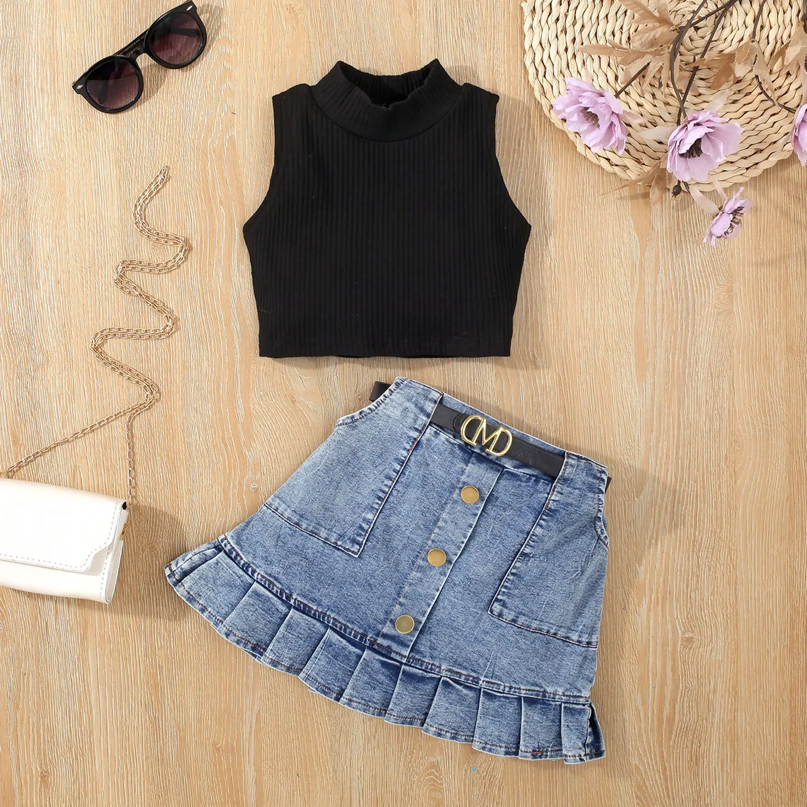 Girls' Summer Blouse & Denim Dress Set 3