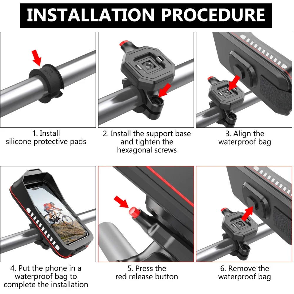 Universal Waterproof Motorcycle Bicycle Mobile Phone Holder Quick Lock Bike Scooter Handlebar Stand for 4.7-7.0 inches Devices
