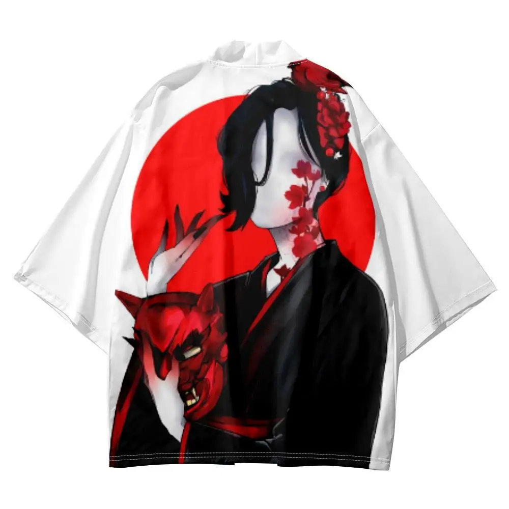 

Летнее повседневное японское кимоно, пляжные шорты, белая уличная одежда с японским мультяшным принтом, кардиган в стиле Харадзюку, юката