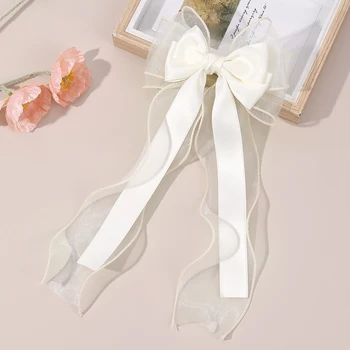 Fermaglio per capelli con fiocco in chiffon per ragazze, elegante forcine a nastro a coda lunga per bambini, ballo di fine anno, copricapo francese quotidiano, accessori per capelli