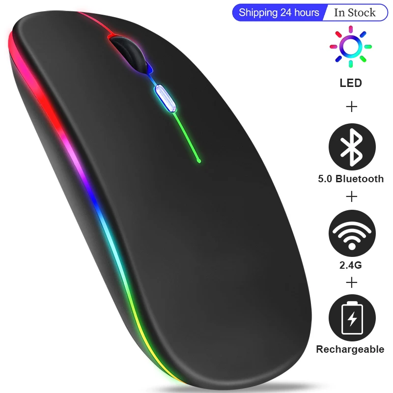 Wireless Bluetooth Mouse, Rechargeable USB Optical Mouse, LED Slim Dual  Mode(Bluetooth 5.0 and 2.4G) Wireless Mouse for Laptop, PC, Mac OS,  Android