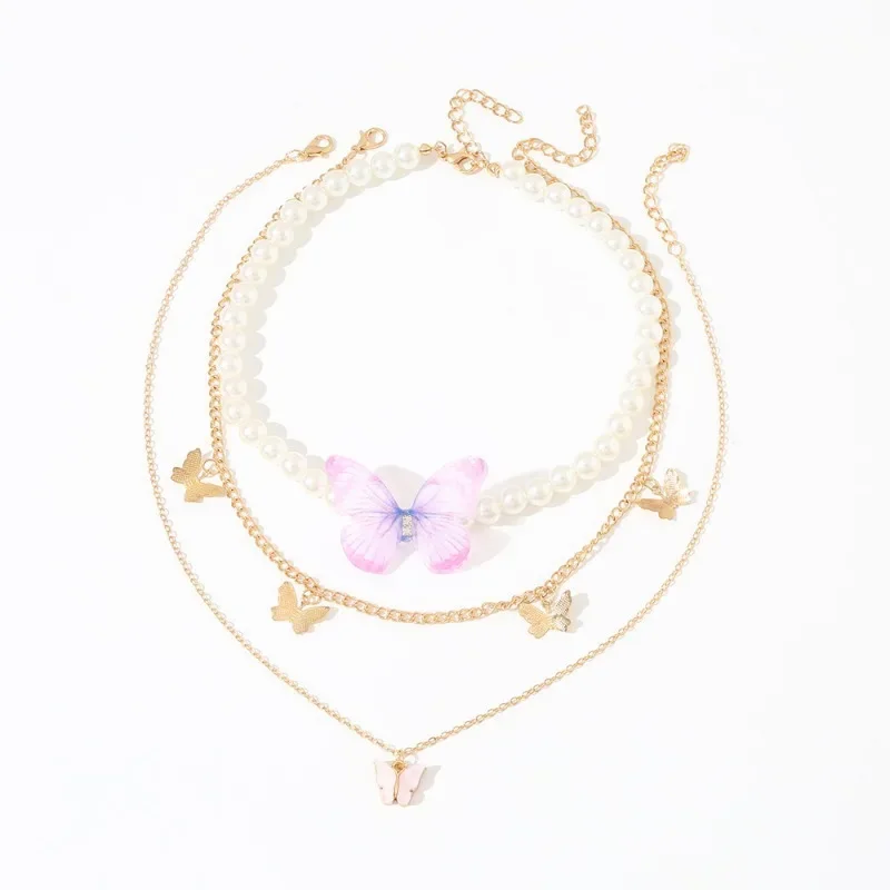 Multi-layer Butterfly Women's Necklace Luxury Imitation Pearl Designer Fashion Banquet Wedding Clavicle Chain For Woman Jewelry