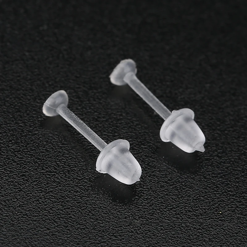 Clear Plastic Stem Rubber Anti-Allergy Ear Stud Replacement
