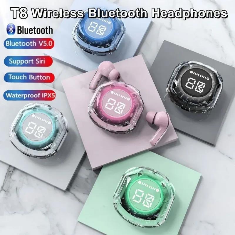 TWS Wireless Bluetooth Earphone Noise Canceling HiFi Stereo Sport Headphones With LED Digital Display Transparent Charging Case