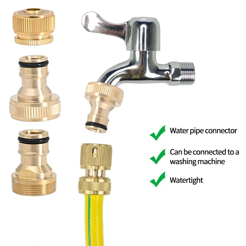 Garden Hose Connector 1/2" 3/4&ldquo; 1" Tap Quick Connector Garden Irrigation Coupling Adapter Drip Copper Hose Tubing Repair Fittings Watering Tool