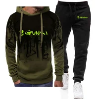 2024 Spring Autumn Gunki Logo Print Fashion Gradient Color Sports Set Men's Comfortable Hoodies Tracksuit+Casual Sweatpants Suit 1