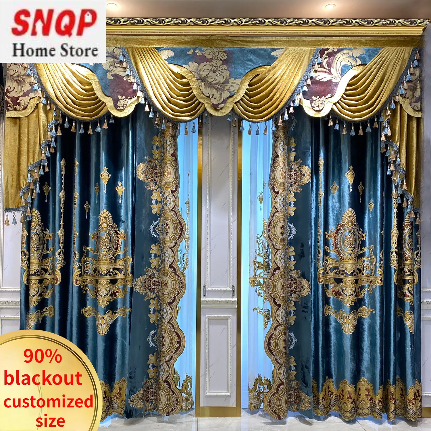 European Palace Curtains for Living Room Luxury Blackout Bedroom White ...