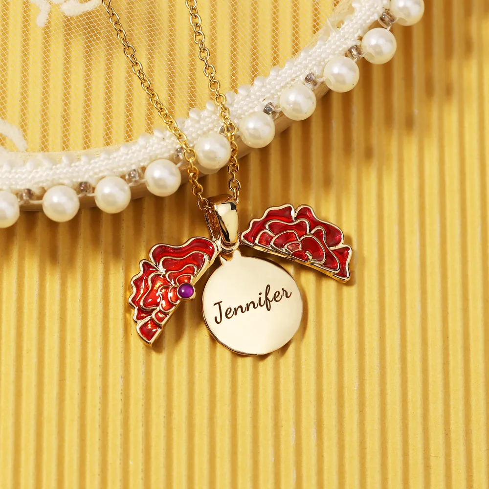 Benutzerdefinierte Namenskette Mode Thanksgiving Muttertag Geburtstagsgeschenk DIY Schmuck Öffnen und Schließen Diamant Rote Blume Anhänger Geschenke – Detail 2