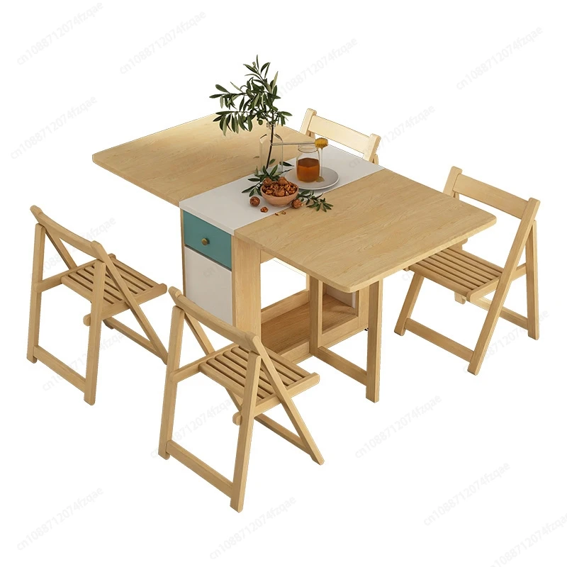F Foldable Dining Table for Small Household, Movable Combination Set, Save Space, 1.4mTable With 0, 2, 4, 6 Chairs 1