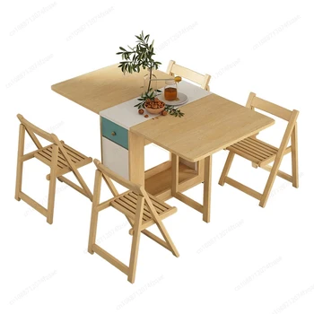 F Foldable Dining Table for Small Household, Movable Combination Set, Save Space, 1.4mTable With 0, 2, 4, 6 Chairs 1