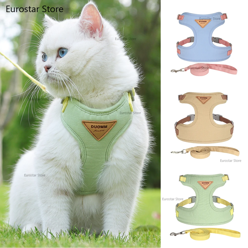 Breathable Nylon Mesh Dog Cat Harness Leash Set Soft Suede Fabric Puppy Cat Harnesses Vest Lead For Small Medium Dogs Cats