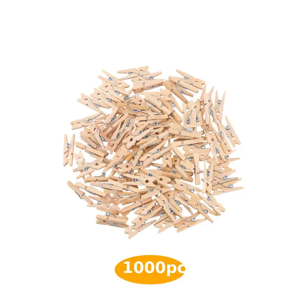 300/500/1000 Pieces Mini Wooden Clip Natural Wooden Clothespins DIY Decorative Log Color Hanging Photo Clips with Metal Spring 6