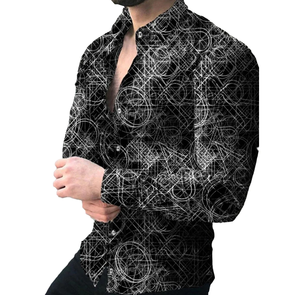 Mens Casual Long Sleeve Shirt Featuring Baroque Print and Button Down Design Enhances Muscle Fitness and Suitable for Parties