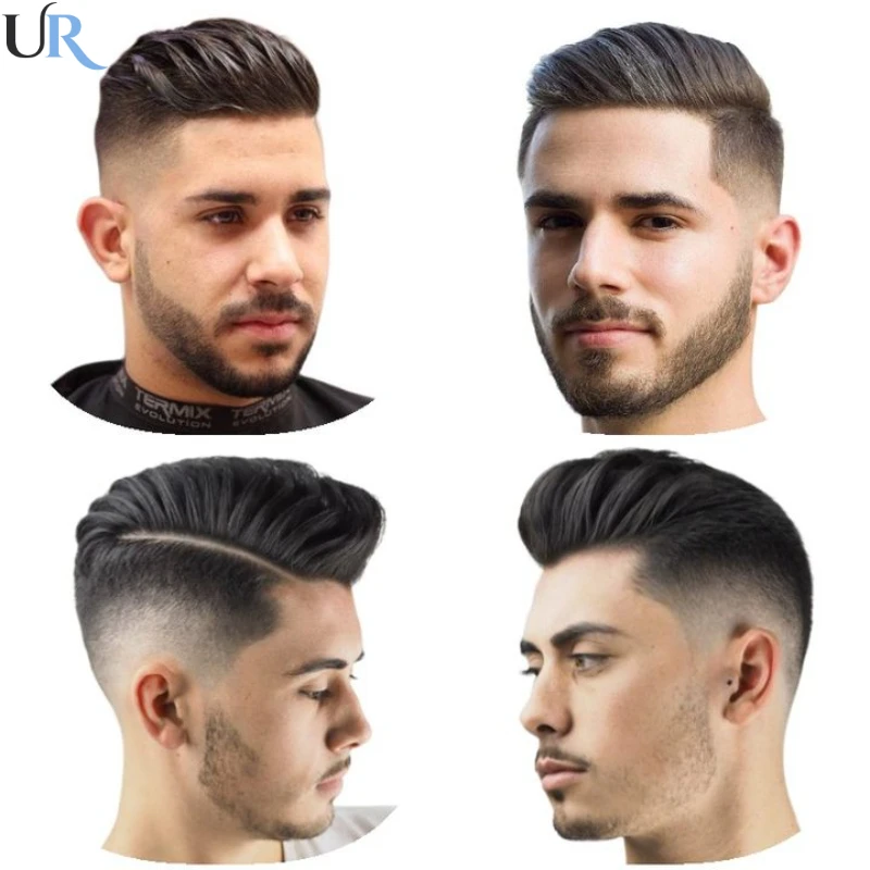 Durable Male Hair Prosthesis Natural Human Hair Fine Mono Men Toupee Replacement System Unit Man Hairpiece Men Wig