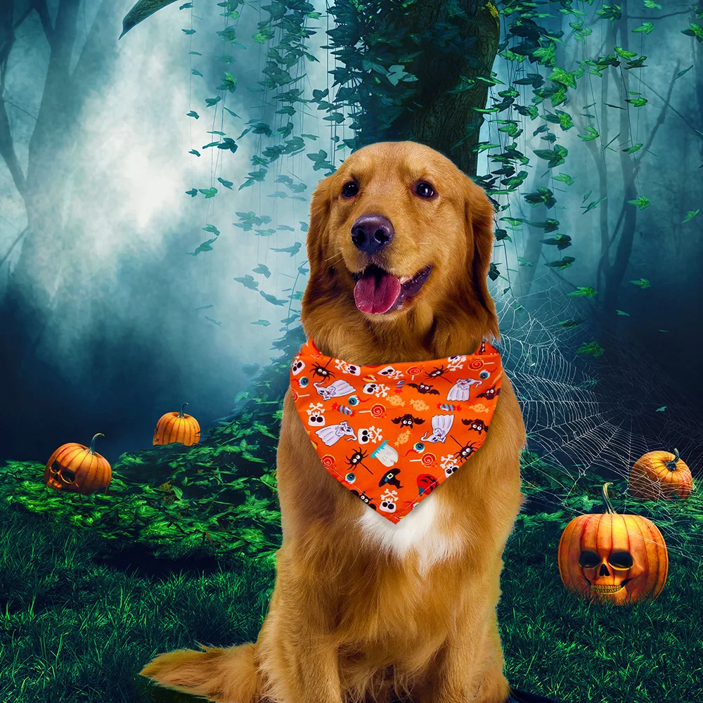 8er-Set Halloween-Hunde-Bandanas – Kürbis, Fledermaus, Verstellbar, Waschbar, Für Mittelgroße Hunde