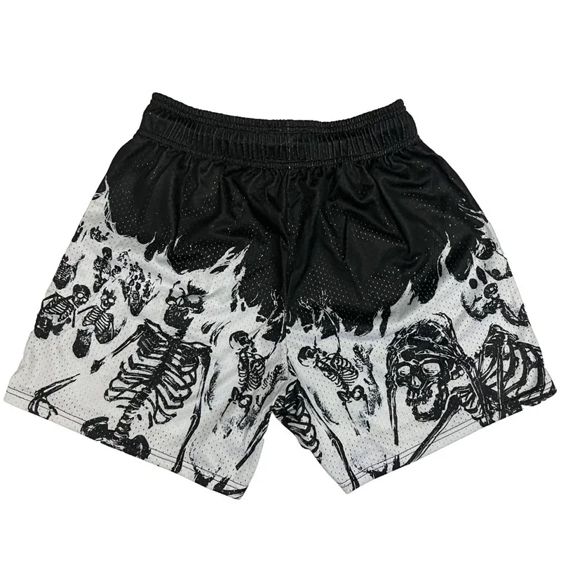 Summer New men short pant Skull Pattern Casual Shorts Street Hip Hop Fitness Polyester Fast Dry Breathable Embroidery Men Shorts 2