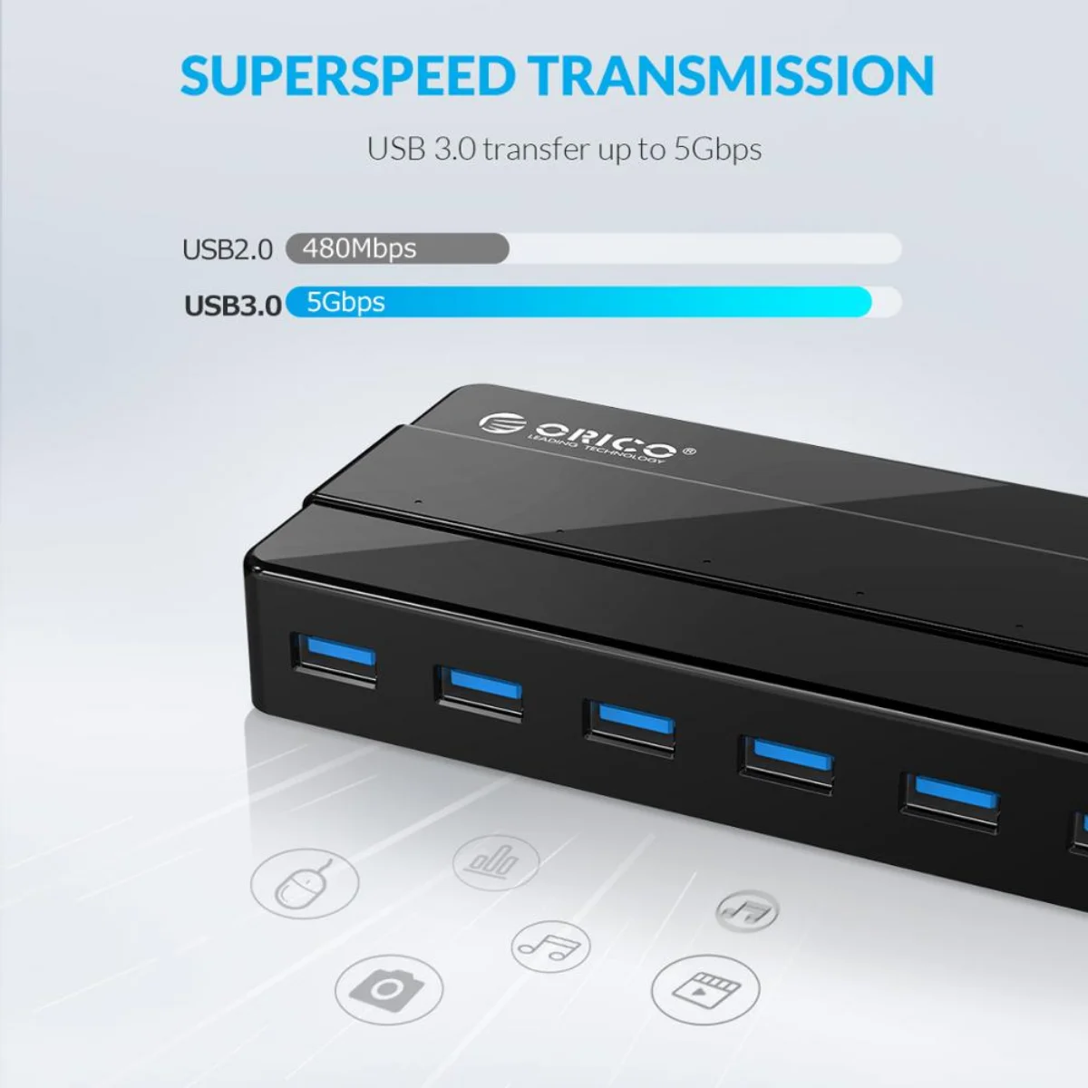 Orico Porta Usb 3.0 Hub com 12v Adaptador de Alimentação Usb Splitter Otg Adaptador para Desktop Laptop pc Acessórios para Computador Supervelocidade - Imagem 5