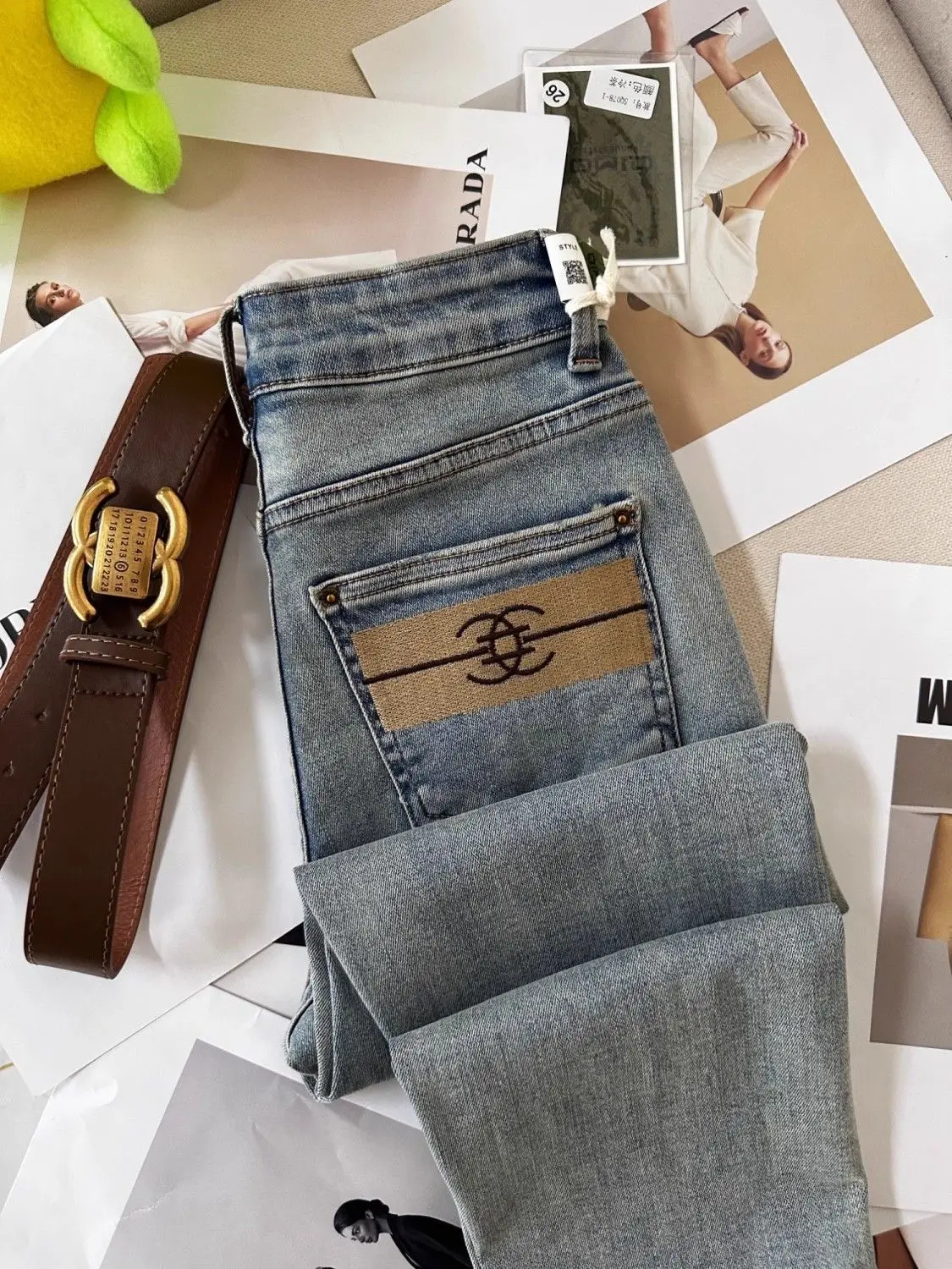 Y2K Light blue jeans for women in spring autumn high waist slim fit straight leg cropped pants trendy cigarette tube pants 2024 2