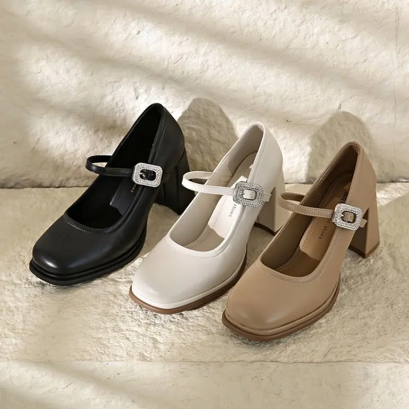 2024 Spring and Autumn New Fashion Round Head Shiny Leather Surface Light Mouth Solid Color Women's Mary Jane Single Shoes