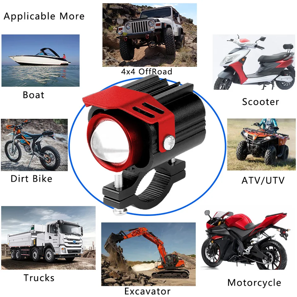 3 Inch Round LED Motorcycle Fog Lights With Halo Ring - 20W, 12V/24V, IP68, Includes Handlebar Switch (Multiple Colors)