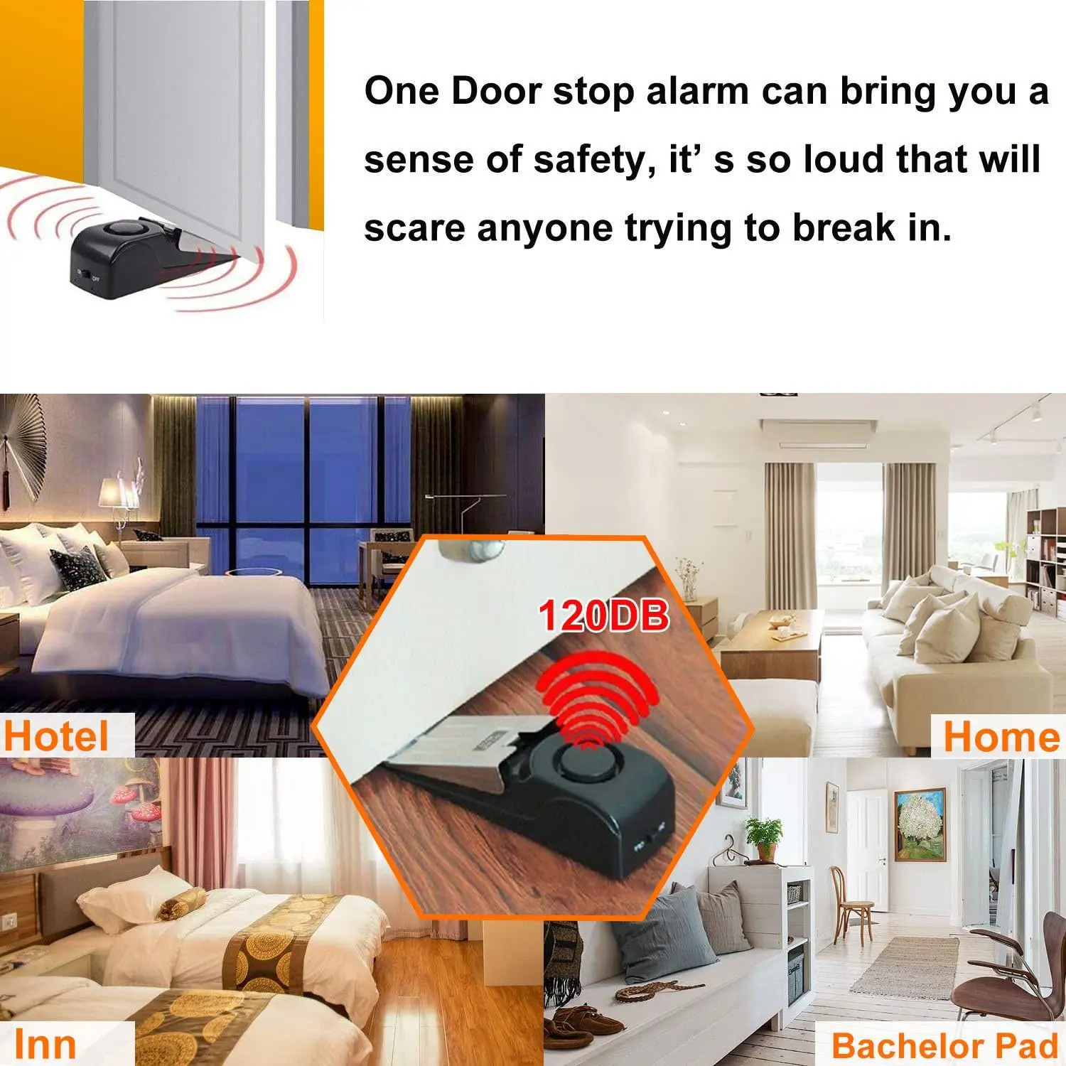Door Stopper Alarm Portable 120db Wedge Security Floor Door Stops Adjustable Sensitivity for Home Dormitory Traveling 1Pc
