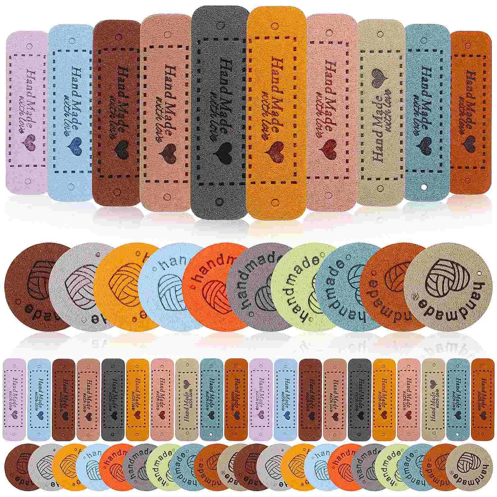 

Handmade Sewing Labels Colorful Microfiber Leather Tags Embossed Crochet Labels Holes Clothing Knitting Shoes Hat Craft Diy