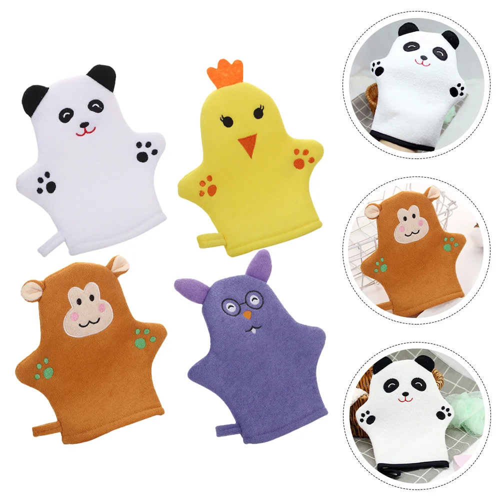 

4 Pcs Frosted Baby Bath Gloves Child Kids Mittens Animal Polyester Cotton Cartoon